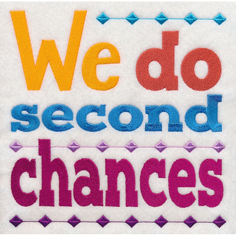 We Do Second Chances|7.81″ x 7.8″ / 198.33mm x 198.2mm|6.9″ x 6.9″ / 175.31mm x 175.26mm|5.86″ x 5.86″ / 148.83mm x 148.85mm|4.86″ x 4.86″ / 123.49mm x 123.47mm|3.86″ x 3.86″ / 97.96mm x 97.96mm|All Sizes