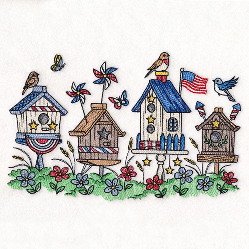 Americana Birdhouse Block Party Border