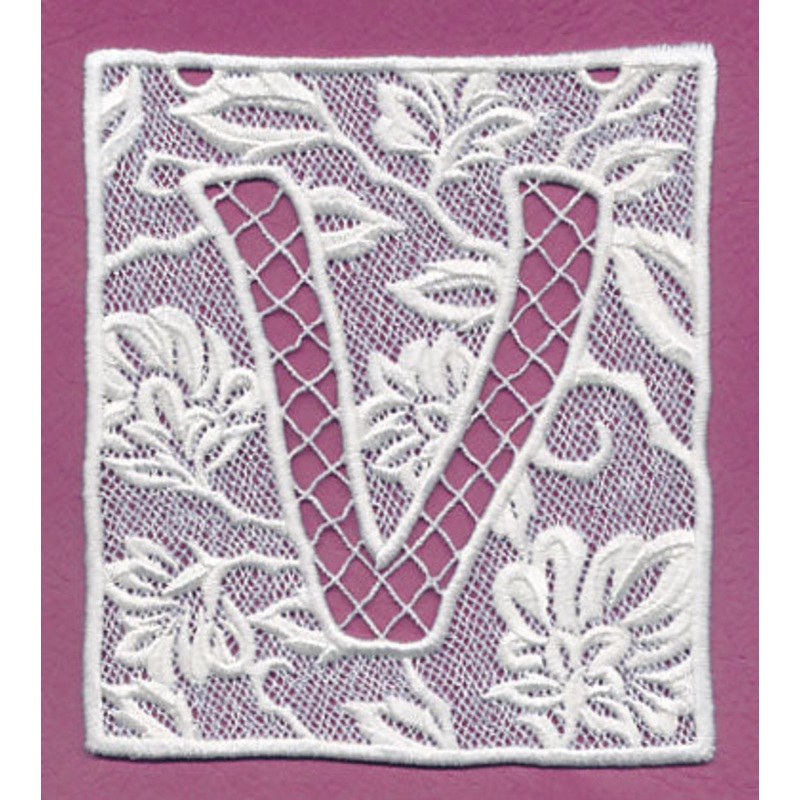 Bunting Letter V (Lace)|5.67″ x 4.87″ / 144.02mm x 123.7mm|3.9″ x 3.35″ / 99.06mm x 85.09mm|All Sizes