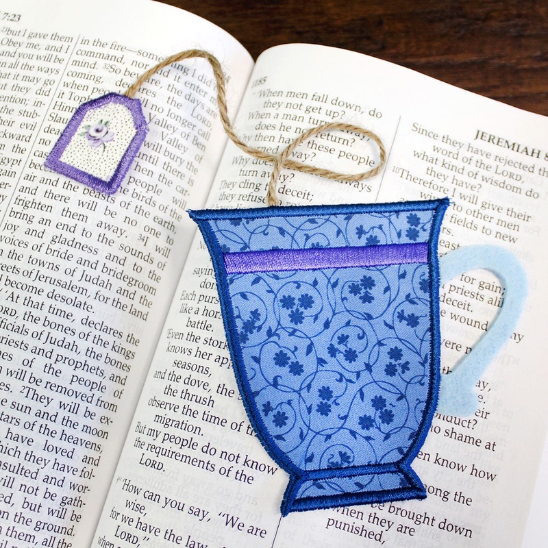 Teacup Bookmark (In-the-Hoop)|3.49″ x 3.83″ / 88.73mm x 97.28mm|3.14″ x 3.44″ / 79.77mm x 87.44mm|All Sizes