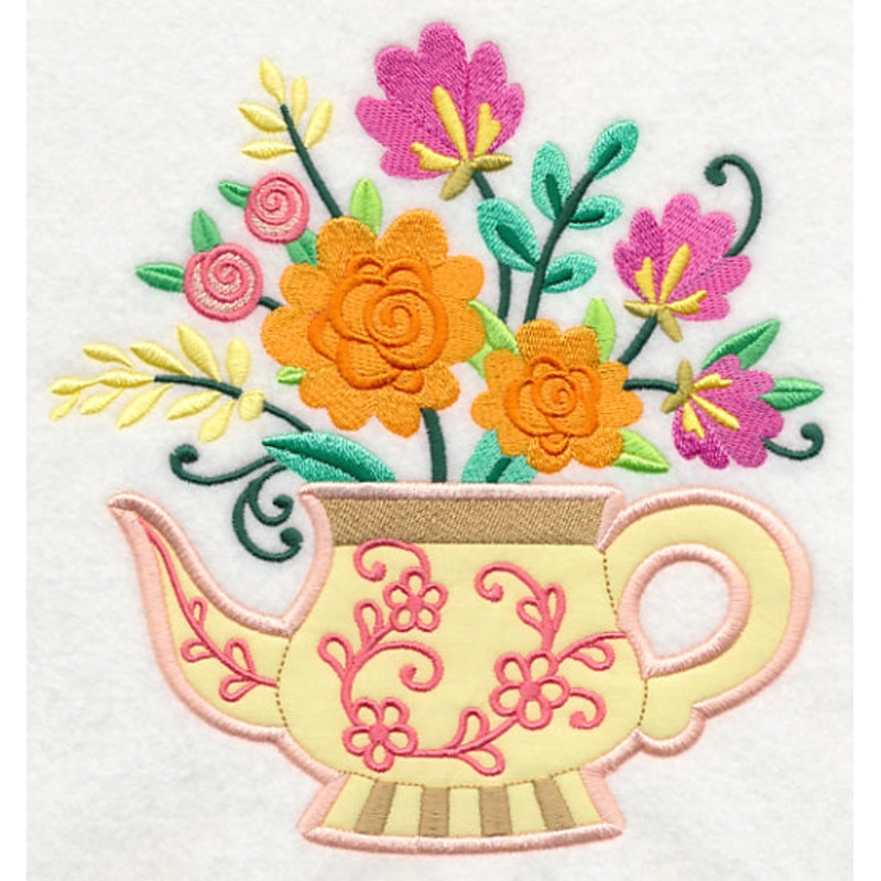 Teapot Bouquet (Applique)|7.35″ x 6.89″ / 186.69mm x 175.01mm|6.26″ x 5.86″ / 159mm x 148.84mm|5.19″ x 4.86″ / 131.83mm x 123.44mm|All Sizes