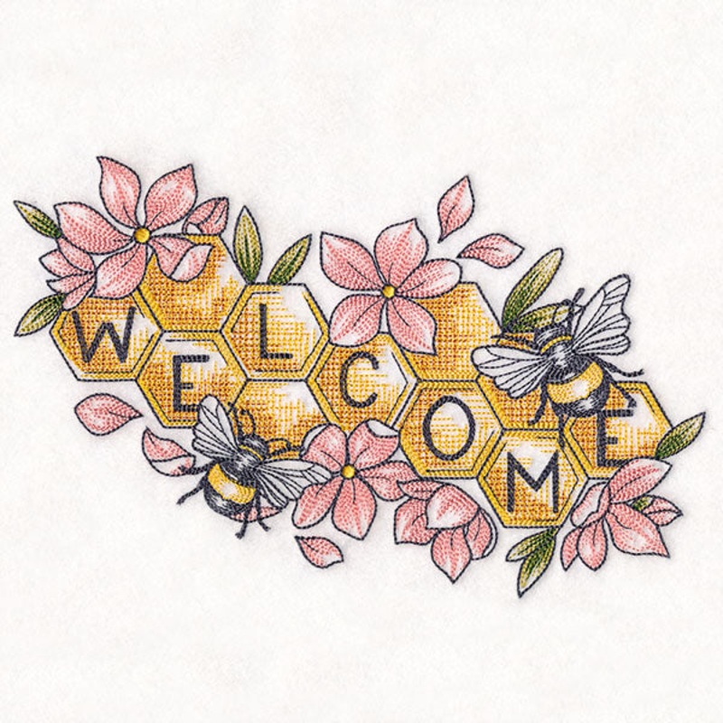 Welcome Honeybee Sign|10.59″ x 16.45″ / 269.06mm x 417.83mm|5.85″ x 9.08″ / 148.58mm x 230.74mm|5.02″ x 7.8″ / 127.58mm x 198.12mm|4.41″ x 6.85″ / 112.04mm x 173.99mm|All Sizes