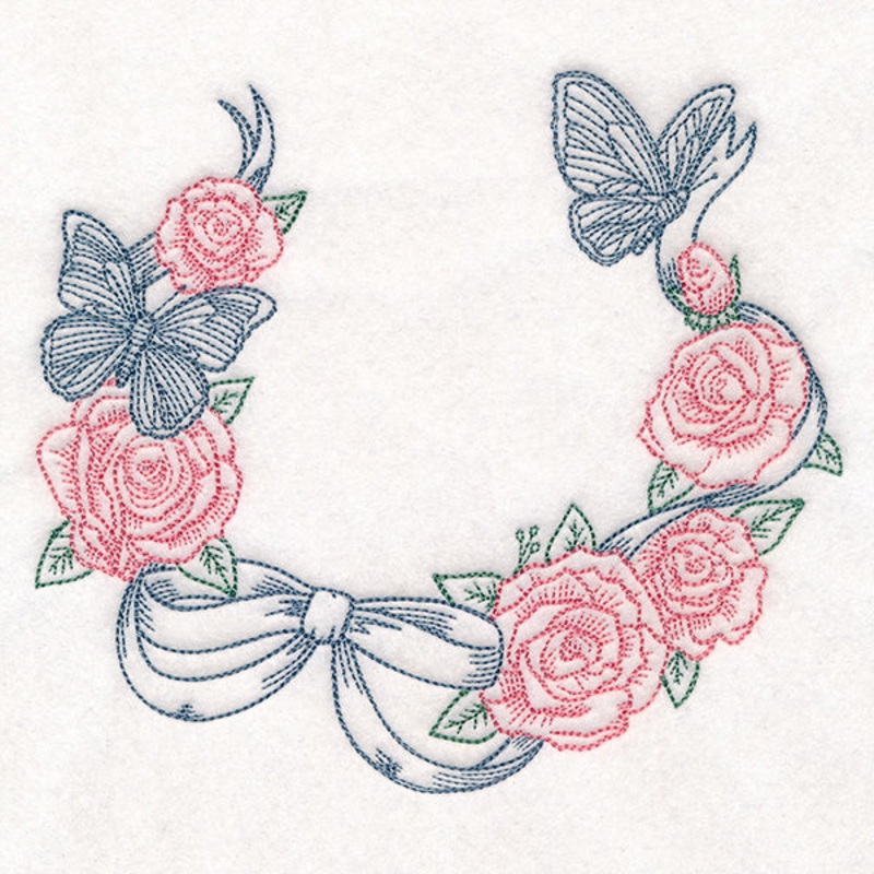 Butterfly and Roses Wreath|6.85″ x 7.77″ / 173.98mm x 197.34mm|5.85″ x 6.63″ / 148.56mm x 168.52mm|4.85″ x 5.5″ / 123.18mm x 139.73mm|3.42″ x 3.88″ / 86.85mm x 98.54mm|All Sizes