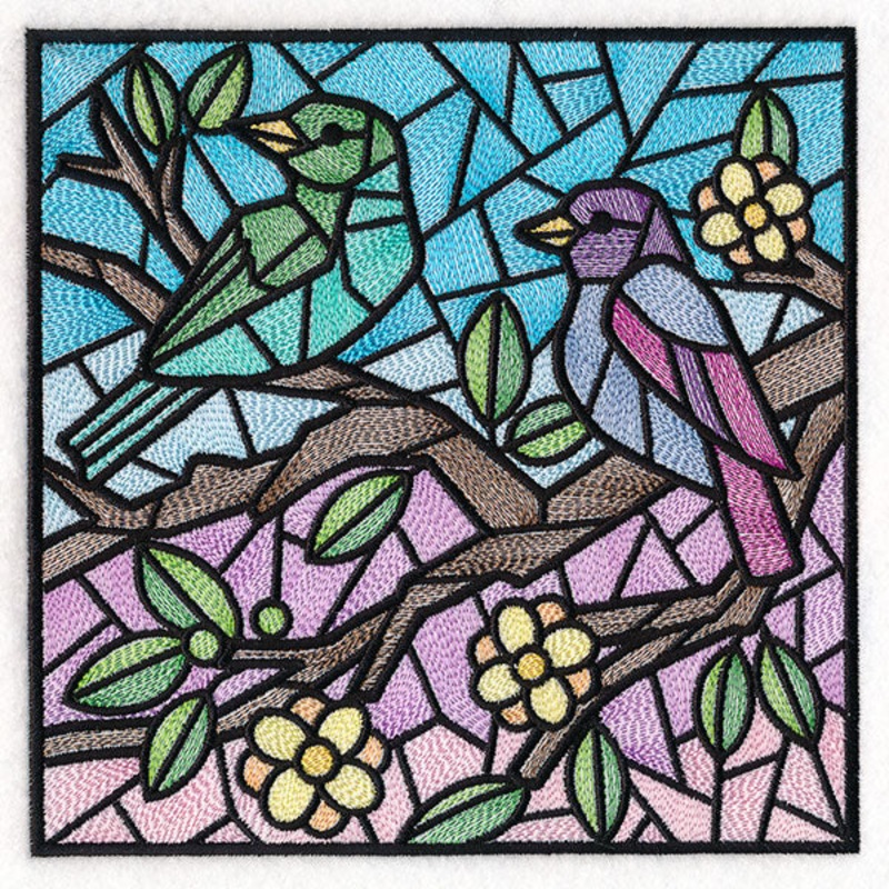 Colorful Birds Stained Glass Square 1