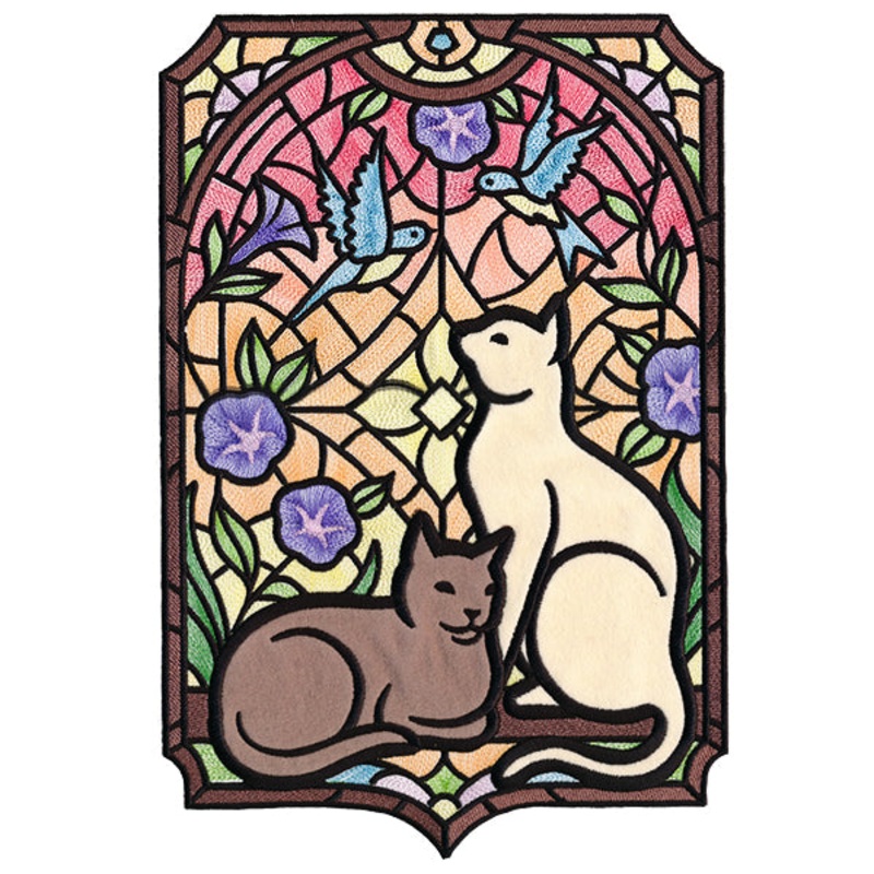 Stained Glass Kitty Panel Scene (Applique)