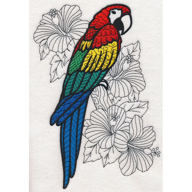 Macaw with Hibiscus (Blackwork)