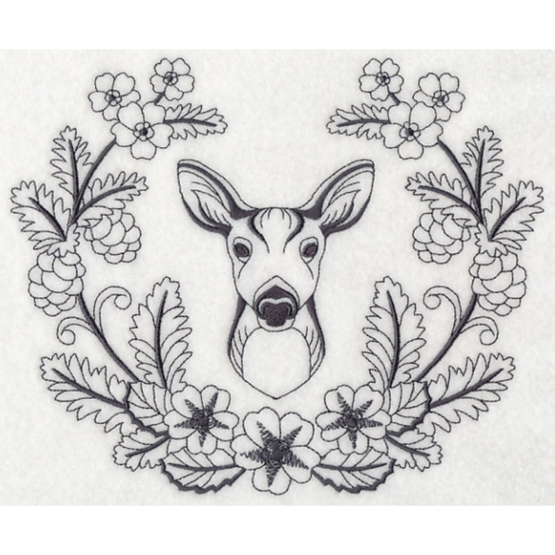 Deer Doe and Woodsy Laurel|6.85″ x 8.32″ / 173.88mm x 211.43mm|6.3″ x 7.66″ / 159.96mm x 194.45mm|5.84″ x 7.11″ / 148.46mm x 180.56mm|4.84″ x 5.89″ / 123.04mm x 149.69mm|3.17″ x 3.85″ / 80.54mm x 97.79mm|All Sizes