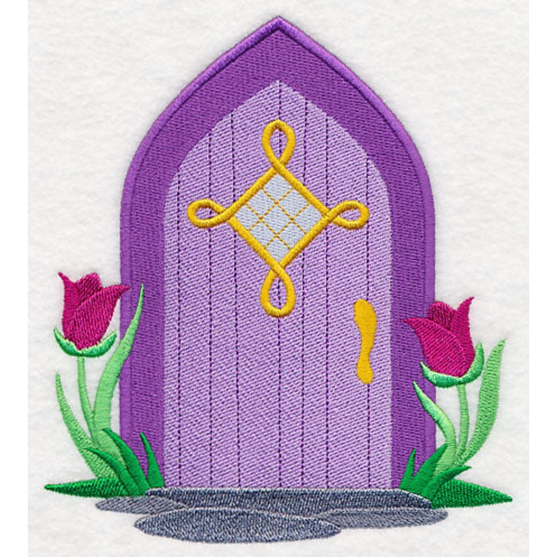Fairy Door with Tulips|6.61″ x 5.85″ / 167.77mm x 148.48mm|5.48″ x 4.84″ / 139.14mm x 123.03mm|3.87″ x 3.41″ / 98.24mm x 86.67mm|All Sizes