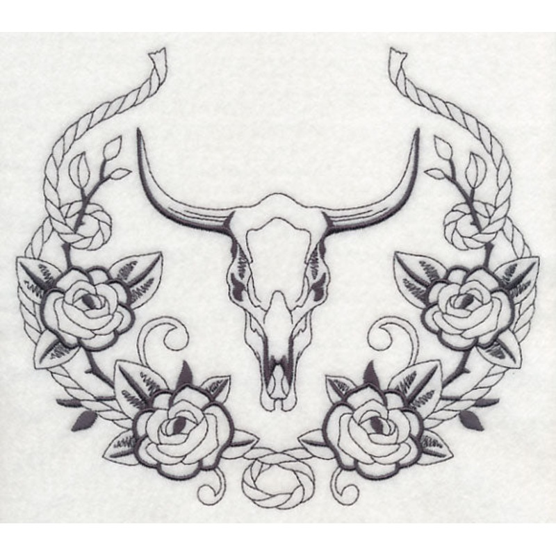Steer Skull and Rose Laurel|6.82″ x 7.8″ / 173.18mm x 198.08mm|6.38″ x 7.3″ / 162.08mm x 185.38mm|5.84″ x 6.69″ / 148.31mm x 169.91mm|4.84″ x 5.55″ / 122.99mm x 140.86mm|3.36″ x 3.85″ / 85.36mm x 97.75mm|All Sizes