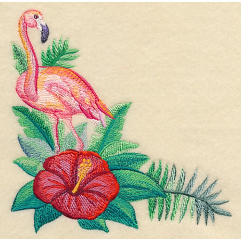 Flamingo and Hibiscus Corner in Watercolor