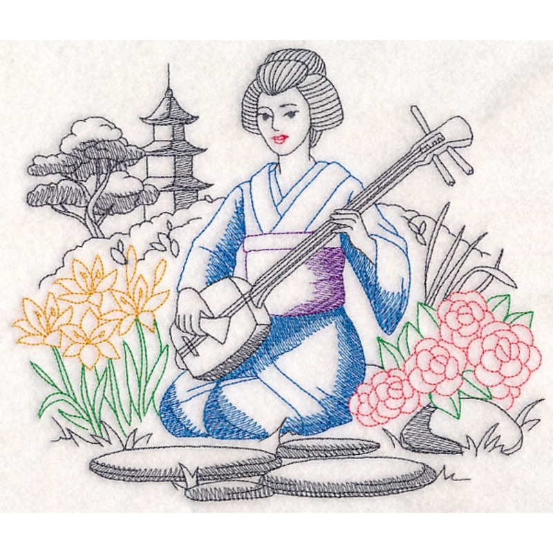 Asian Etching – Geisha and Shamisen