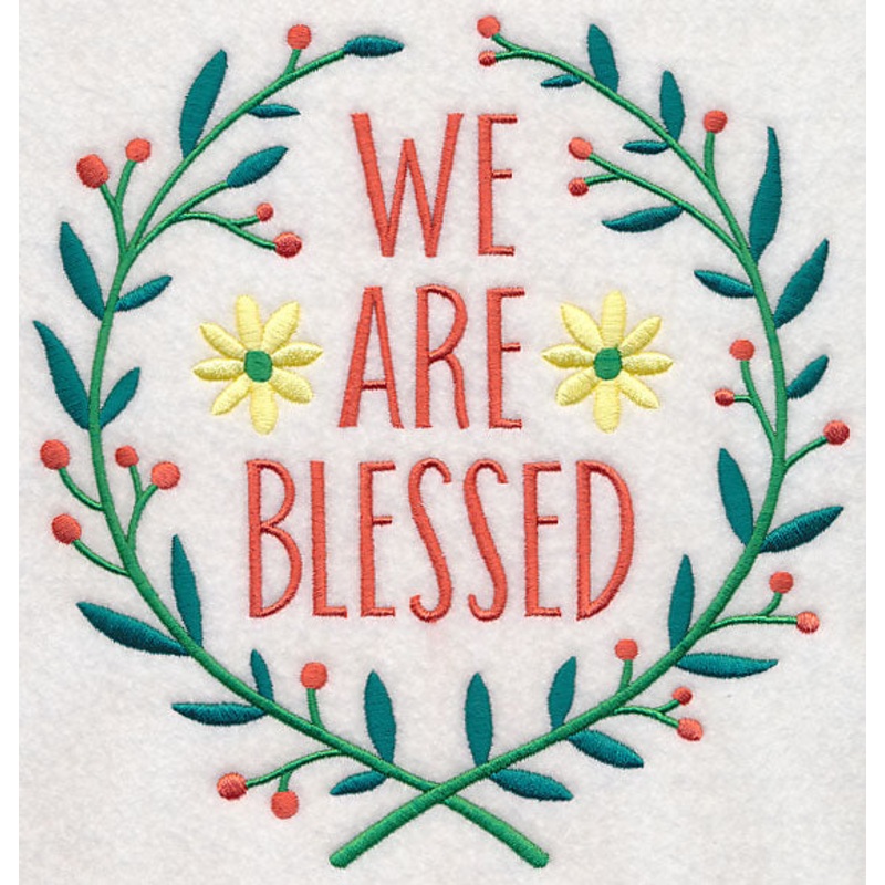 We Are Blessed Wreath|7.81″ x 7.56″ / 198.37mm x 191.99mm|7.09″ x 6.86″ / 180.03mm x 174.25mm|6.05″ x 5.86″ / 153.79mm x 148.85mm|5.02″ x 4.86″ / 127.55mm x 123.44mm|3.87″ x 3.75″ / 98.2mm x 95.17mm|All Sizes