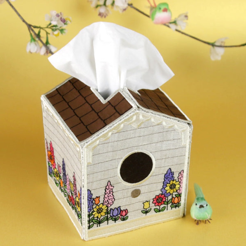 Floral Birdhouse Tissue Box (In-the-Hoop)
