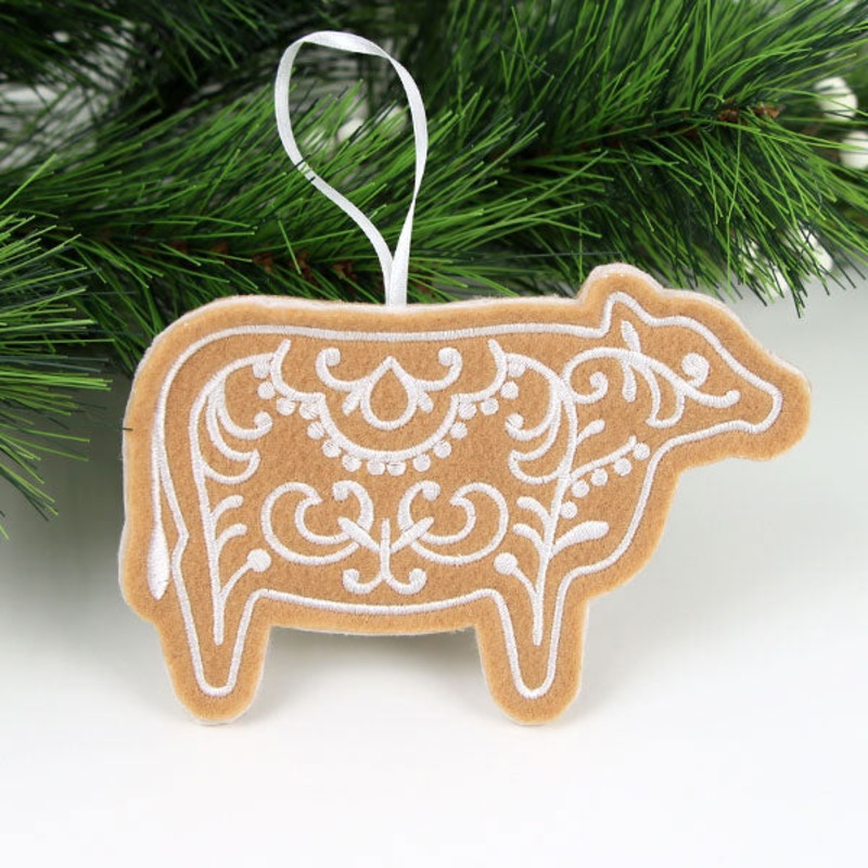 Farm Gingerbread Cookie Ornament – Cow (In-the-Hoop)