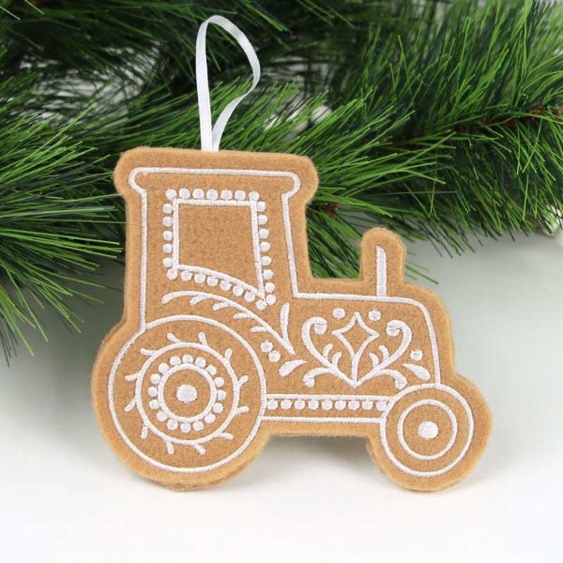 Farm Gingerbread Cookie Ornament – Tractor (In-the-Hoop)