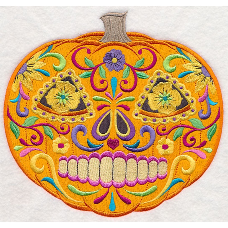 Sugar Skull Pumpkin|6.9″ x 7.37″ / 175.13mm x 187.24mm|5.85″ x 6.25″ / 148.47mm x 158.74mm|4.85″ x 5.18″ / 123.07mm x 131.61mm|All Sizes