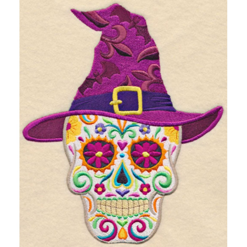 Sugar Skull Witch|7.8″ x 6.53″ / 198.16mm x 165.94mm|6.95″ x 5.82″ / 176.48mm x 147.81mm|5.81″ x 4.87″ / 147.67mm x 123.63mm|All Sizes
