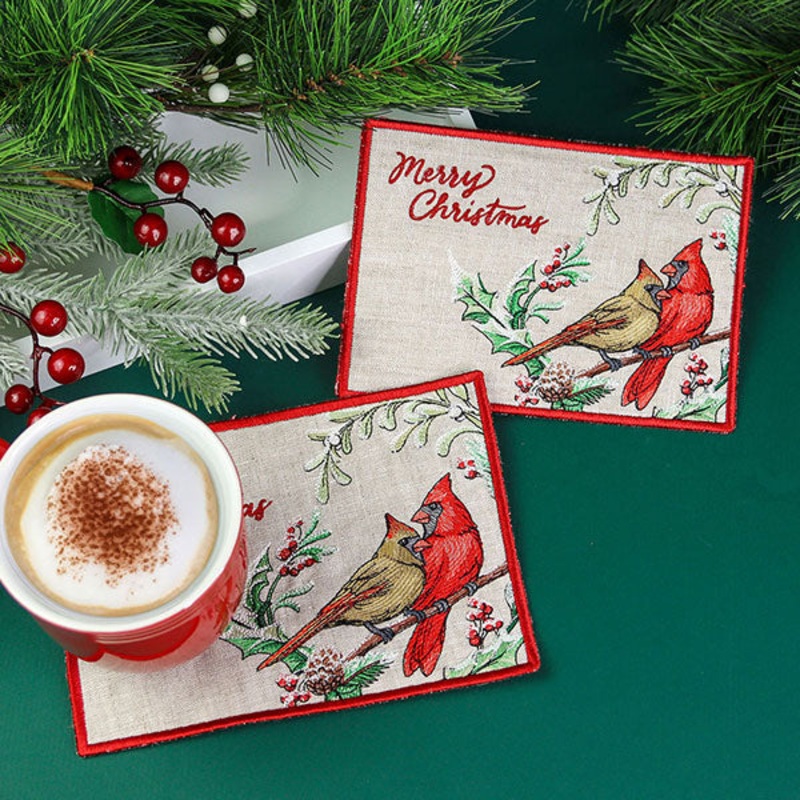 Very Merry Cardinal Mug Rug (In-the-Hoop)