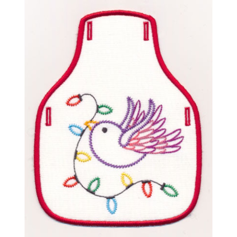 Christmas Bird with Lights Bottle Apron (Vintage) (In-the-Hoop)