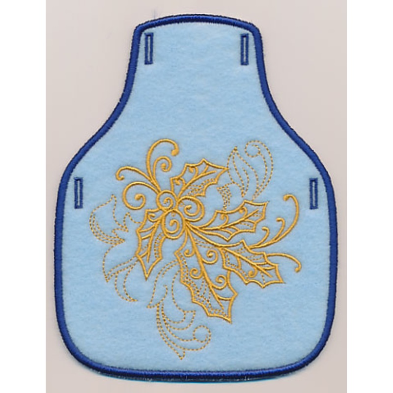 Filigree Christmas Holly Bottle Apron (Goldwork) (In-the-Hoop)