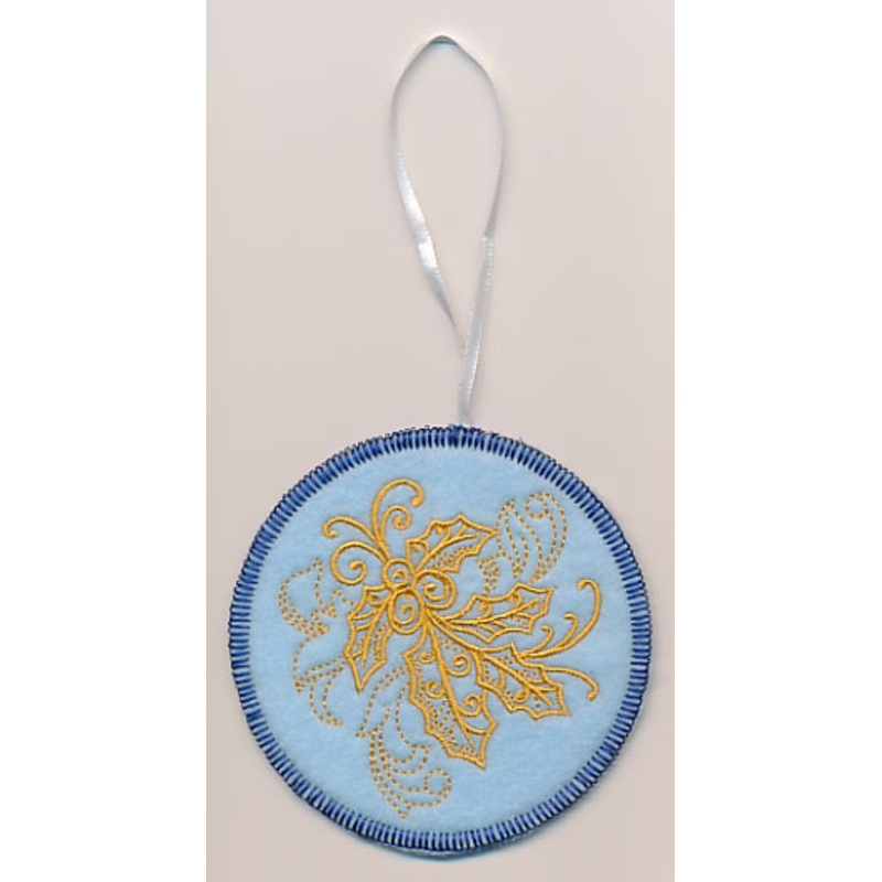 Filigree Christmas Holly Ornament (Goldwork) (In-the-Hoop)