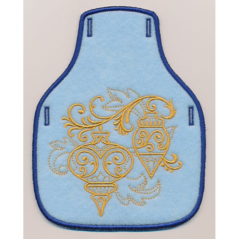 Filigree Christmas Ornaments Bottle Apron (Goldwork) (In-the-Hoop)