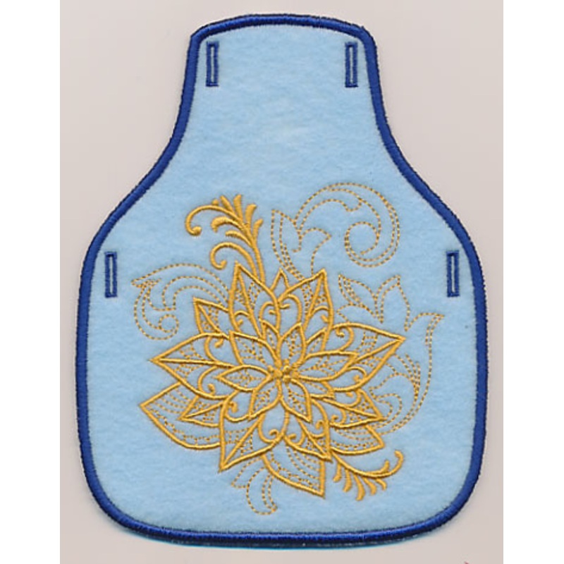 Filigree Christmas Poinsettia Bottle Apron (Goldwork) (In-the-Hoop)