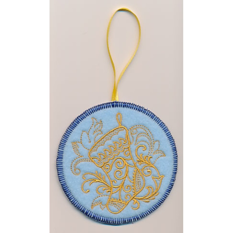 Filigree Christmas Stocking Ornament (Goldwork) (In-the-Hoop)