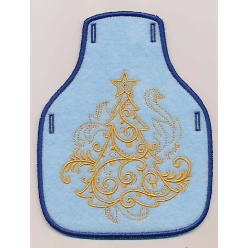 Filigree Christmas Tree Bottle Apron (Goldwork) (In-the-Hoop)