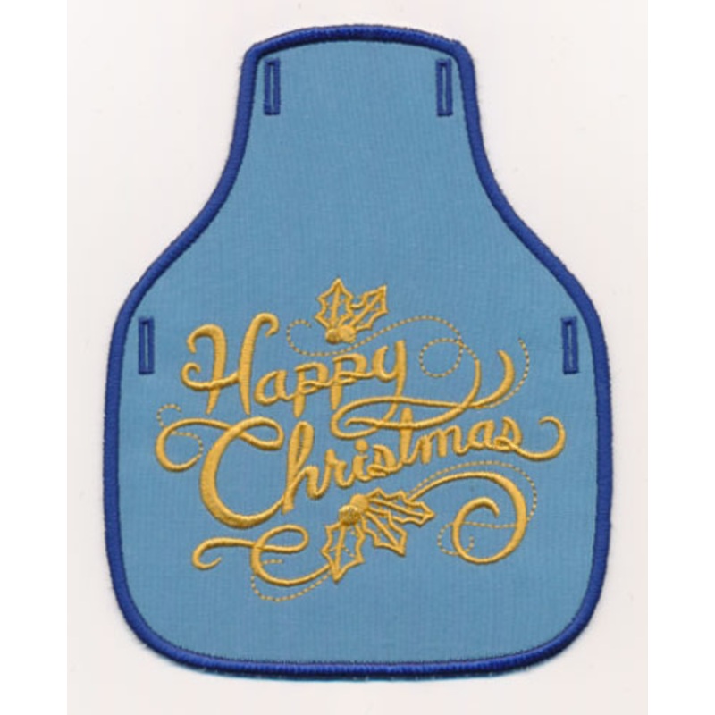 Filigree Happy Christmas Bottle Apron (Goldwork) (In-the-Hoop)