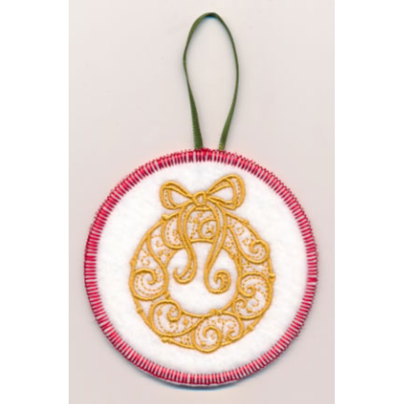 Filigree Wreath Ornament (Goldwork) (In-the-Hoop)