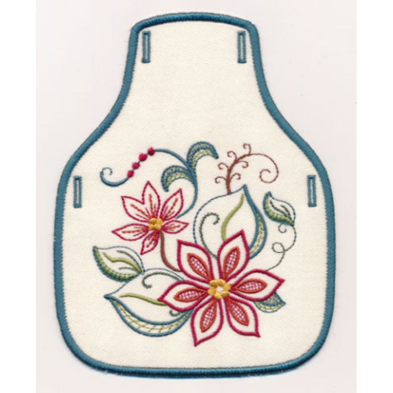 Vintage Jacobean Poinsettia Bottle Apron (In-the-Hoop)