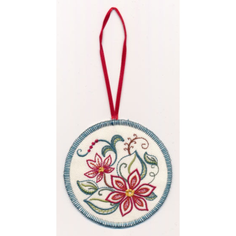 Vintage Jacobean Poinsettia Ornament (In-the-Hoop)