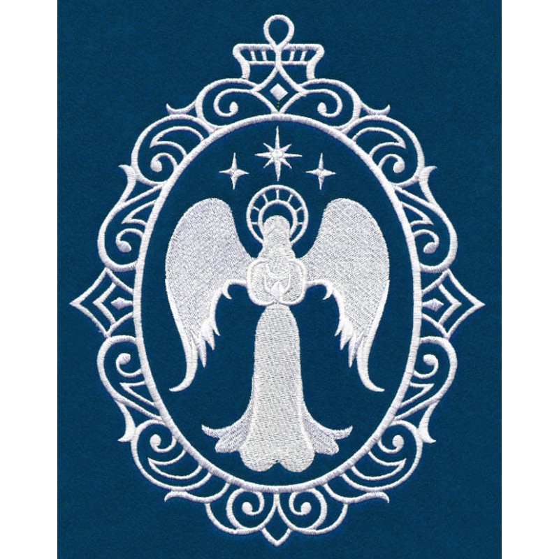Angel Cameo (Whitework)|8.69″ x 6.87″ / 220.61mm x 174.59mm|7.42″ x 5.87″ / 188.49mm x 149.19mm|6.15″ x 4.86″ / 156.12mm x 123.53mm|3.87″ x 3.07″ / 98.38mm x 77.93mm|All Sizes