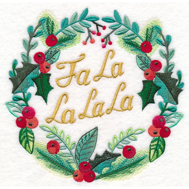 Fa La La Wreath in Watercolor|6.86″ x 7.1″ / 174.13mm x 180.32mm|5.86″ x 6.06″ / 148.74mm x 154.04mm|4.86″ x 5.03″ / 123.36mm x 127.77mm|All Sizes