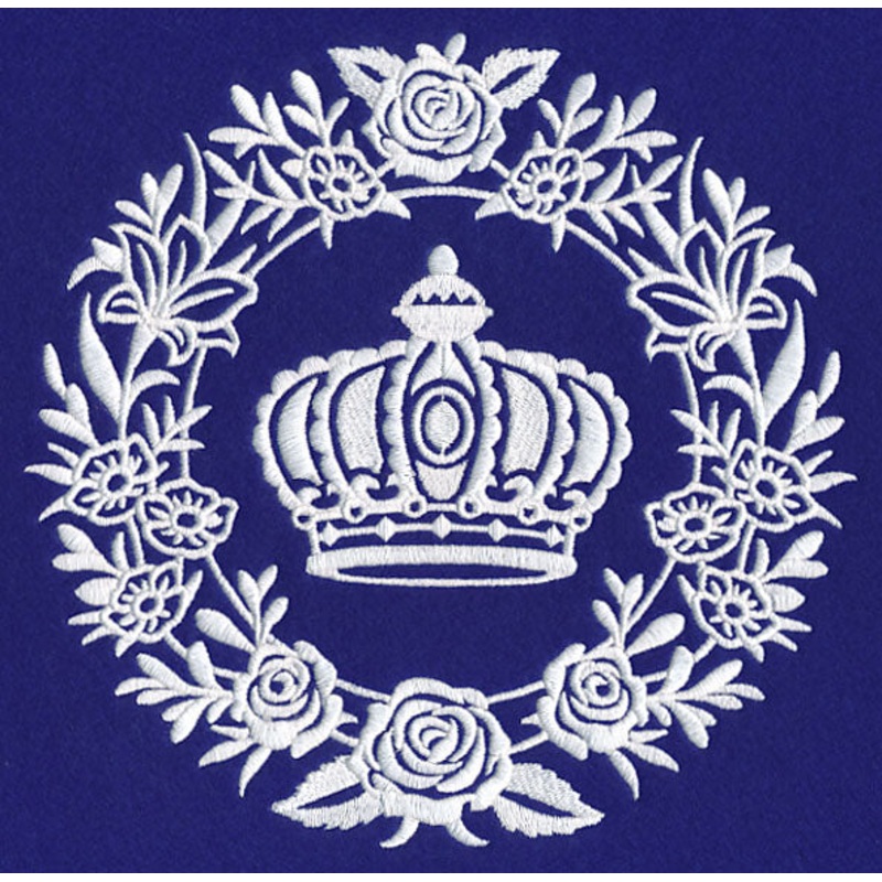 Crown Medallion (Whitework)|7.69″ x 7.81″ / 195.25mm x 198.31mm|6.86″ x 6.97″ / 174.18mm x 176.91mm|5.86″ x 5.95″ / 148.78mm x 151.11mm|4.87″ x 4.95″ / 123.73mm x 125.67mm|All Sizes