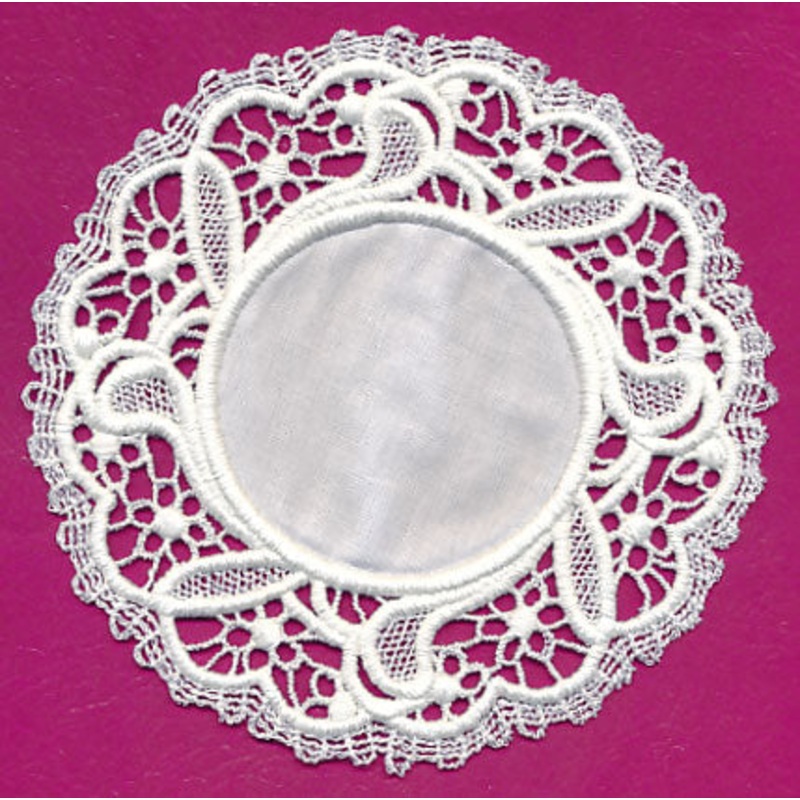 Delicate Fabric Doily (Lace)|5.87″ x 5.87″ / 148.99mm x 149mm|4.85″ x 4.85″ / 123.11mm x 123.12mm|3.88″ x 3.88″ / 98.49mm x 98.5mm|All Sizes