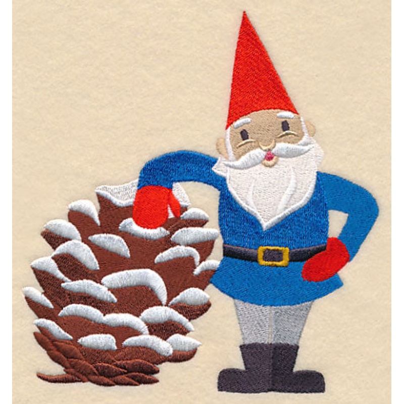 Winter Gnome with Pine Cone|5.85″ x 5.47″ / 148.69mm x 138.83mm|4.85″ x 4.53″ / 123.29mm x 115.08mm|3.85″ x 3.6″ / 97.87mm x 91.42mm|All Sizes