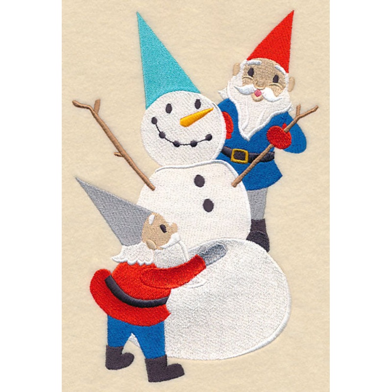 Winter Gnomes Building Snowman