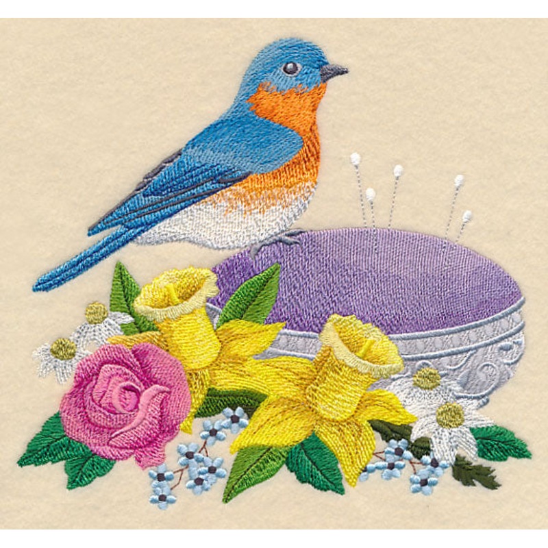 Bluebird on Antique Pincushion