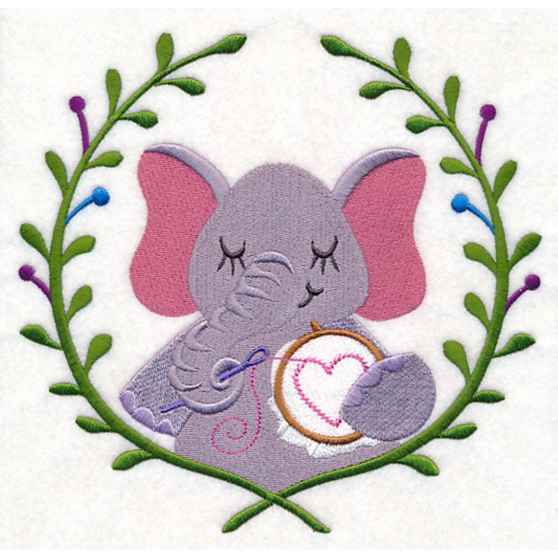 Elephant Embroidering Laurel|7.37″ x 7.81″ / 187.32mm x 198.38mm|6.51″ x 6.9″ / 165.42mm x 175.16mm|5.51″ x 5.84″ / 140.02mm x 148.25mm|4.86″ x 5.15″ / 123.49mm x 130.77mm|3.65″ x 3.86″ / 92.62mm x 98.05mm|All Sizes