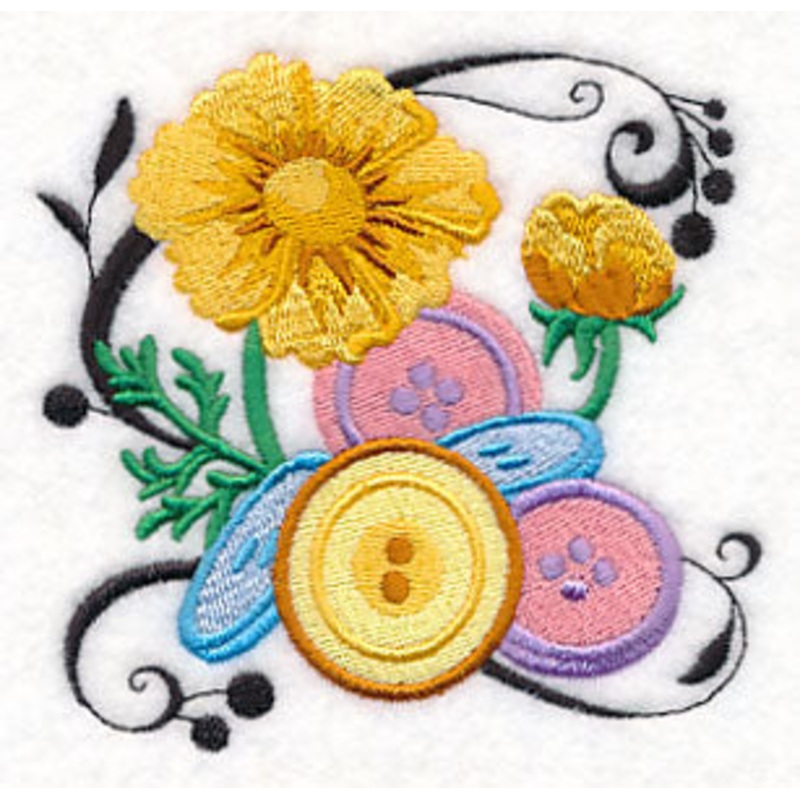 Fanciful Buttons with Cosmos|3.74″ x 3.86″ / 95.08mm x 97.97mm