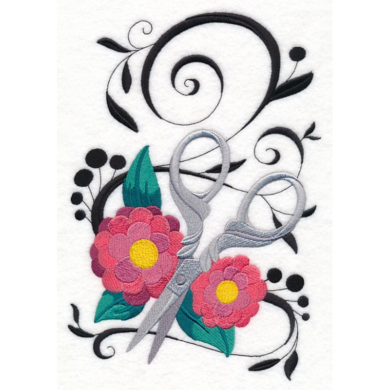 Fanciful Scissors with Zinnias