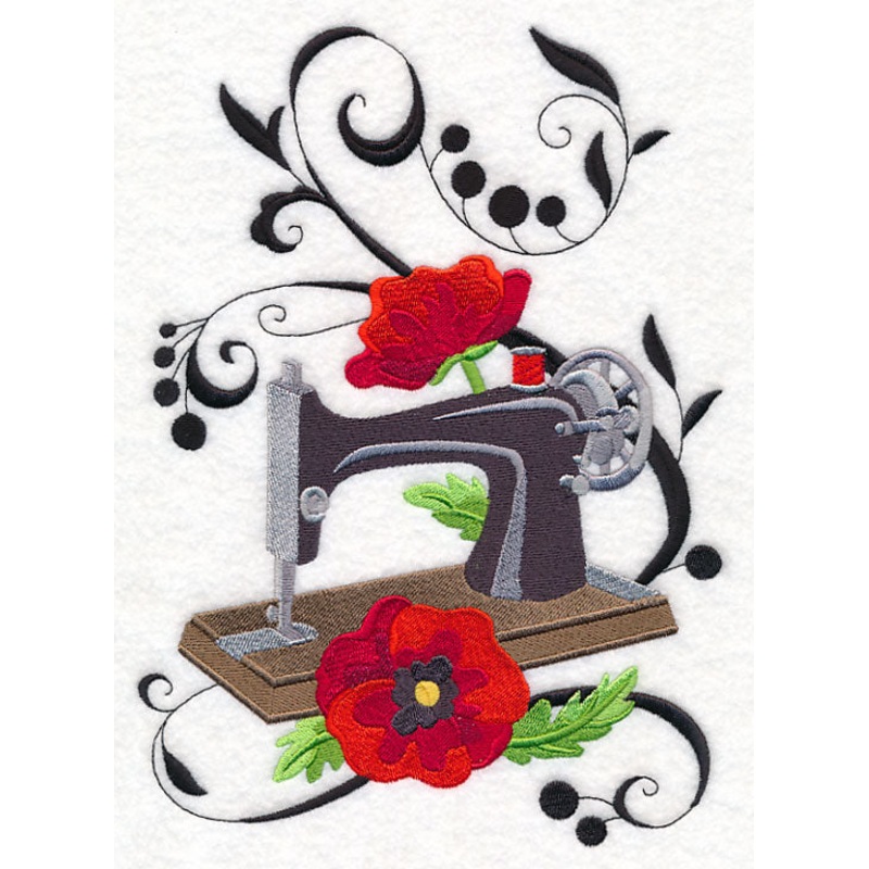 Fanciful Sewing Machine with Poppies