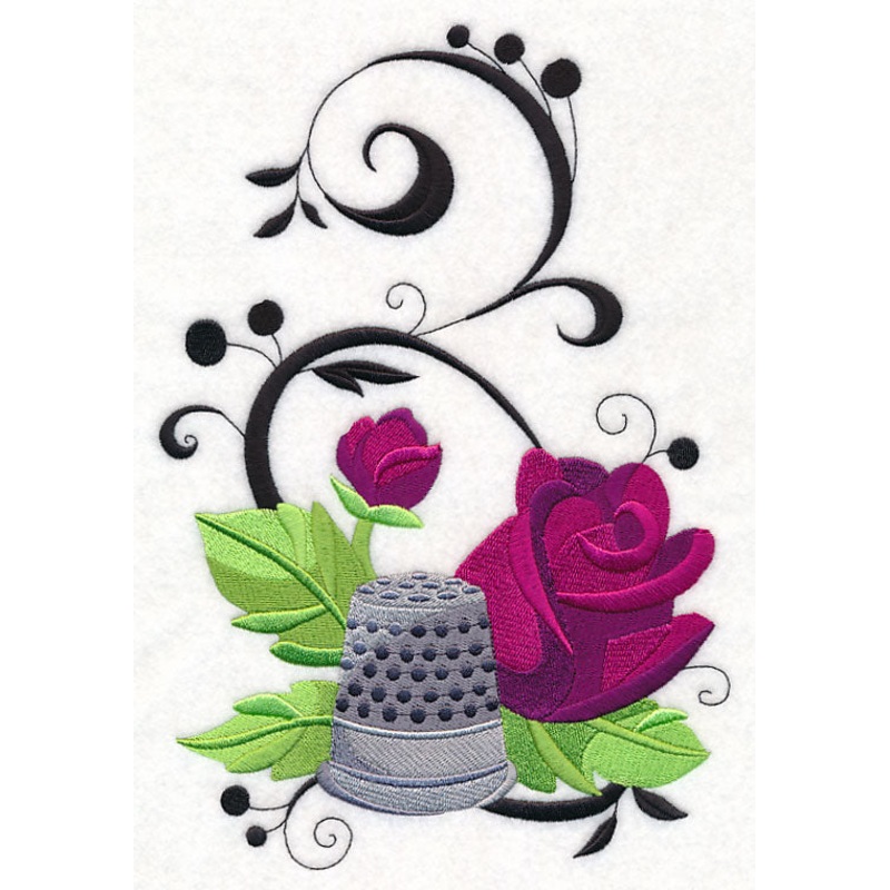 Fanciful Thimble with Roses|10.1″ x 6.88″ / 256.58mm x 174.85mm|8.6″ x 5.85″ / 218.33mm x 148.69mm|7.78″ x 5.3″ / 197.72mm x 134.53mm|6.86″ x 4.67″ / 174.23mm x 118.57mm|All Sizes