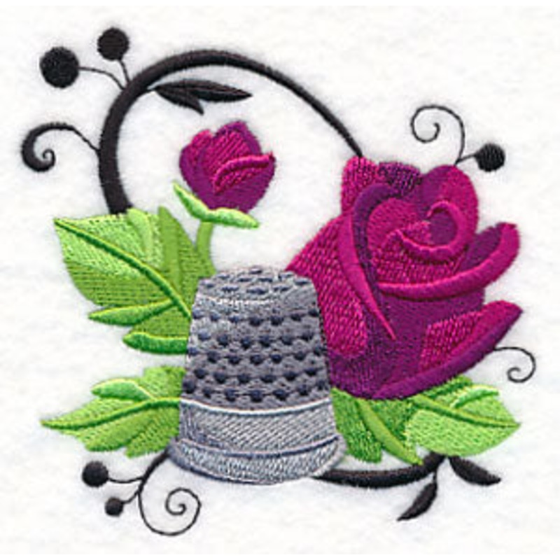 Fanciful Thimble with Roses|3.81″ x 3.85″ / 96.73mm x 97.87mm