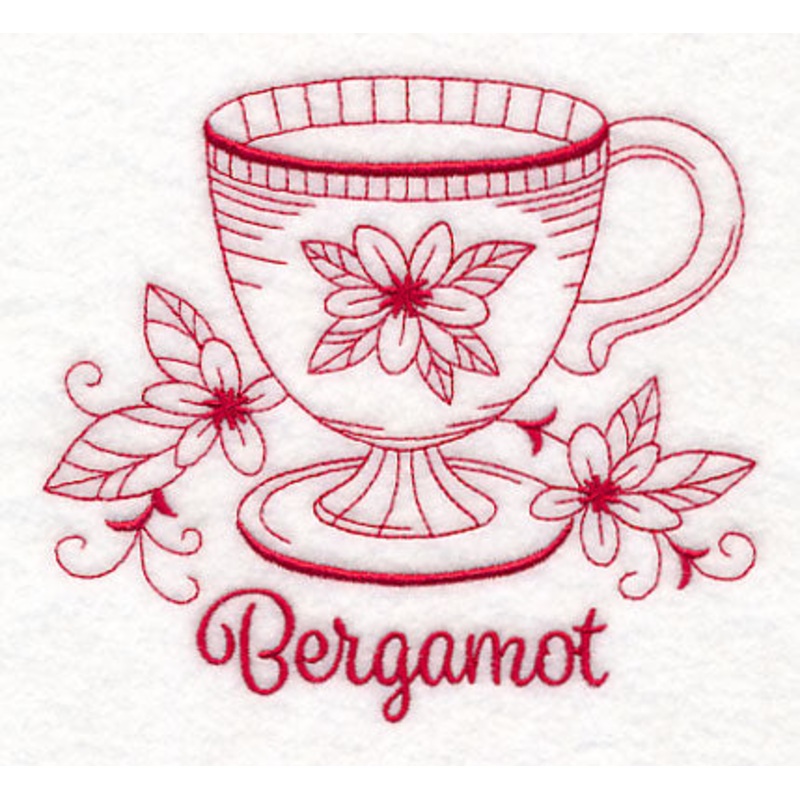 Tea Time Bergamot (Redwork)|4.86″ x 5.37″ / 123.33mm x 136.35mm|3.48″ x 3.85″ / 88.51mm x 97.79mm|All Sizes