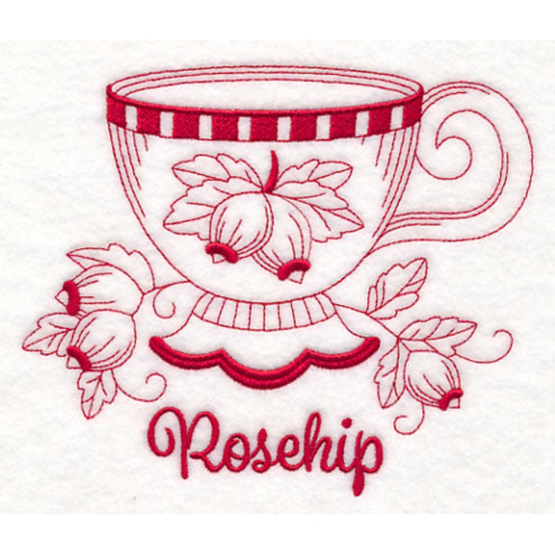 Tea Time Rosehip (Redwork)|5.37″ x 6.38″ / 136.28mm x 162.08mm|3.24″ x 3.85″ / 82.23mm x 97.75mm|All Sizes