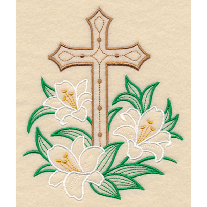 Easter Cross and Lilies|5.89″ x 4.87″ / 149.49mm x 123.6mm|3.87″ x 3.2″ / 98.42mm x 81.35mm|All Sizes