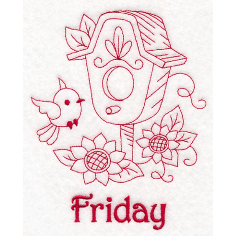 Friday Birdhouse (Redwork)|6.03″ x 4.84″ / 153.26mm x 123.05mm|3.66″ x 2.93″ / 92.95mm x 74.42mm|All Sizes